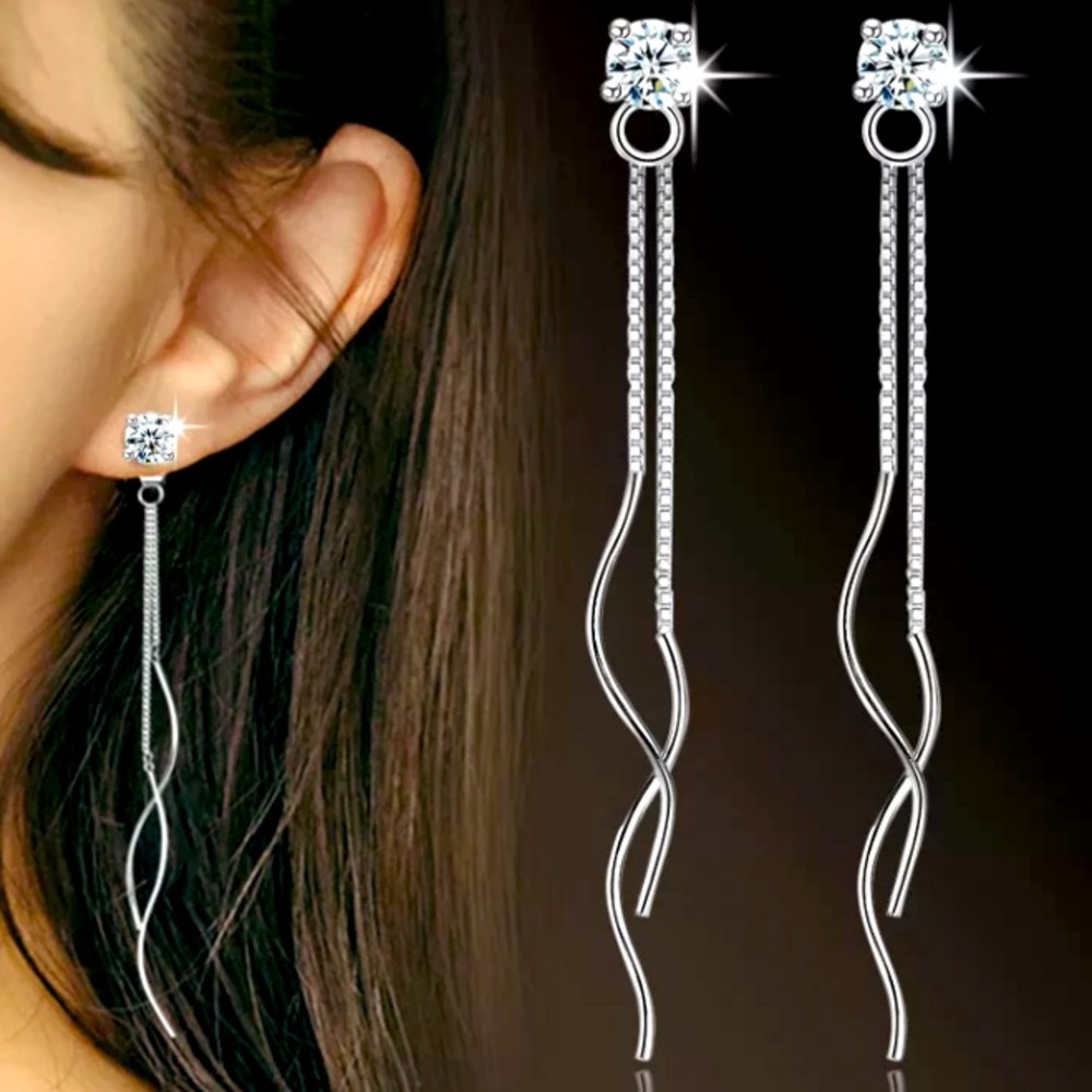 NEW 925 Sterling Silver Diamond Swirl Earrings